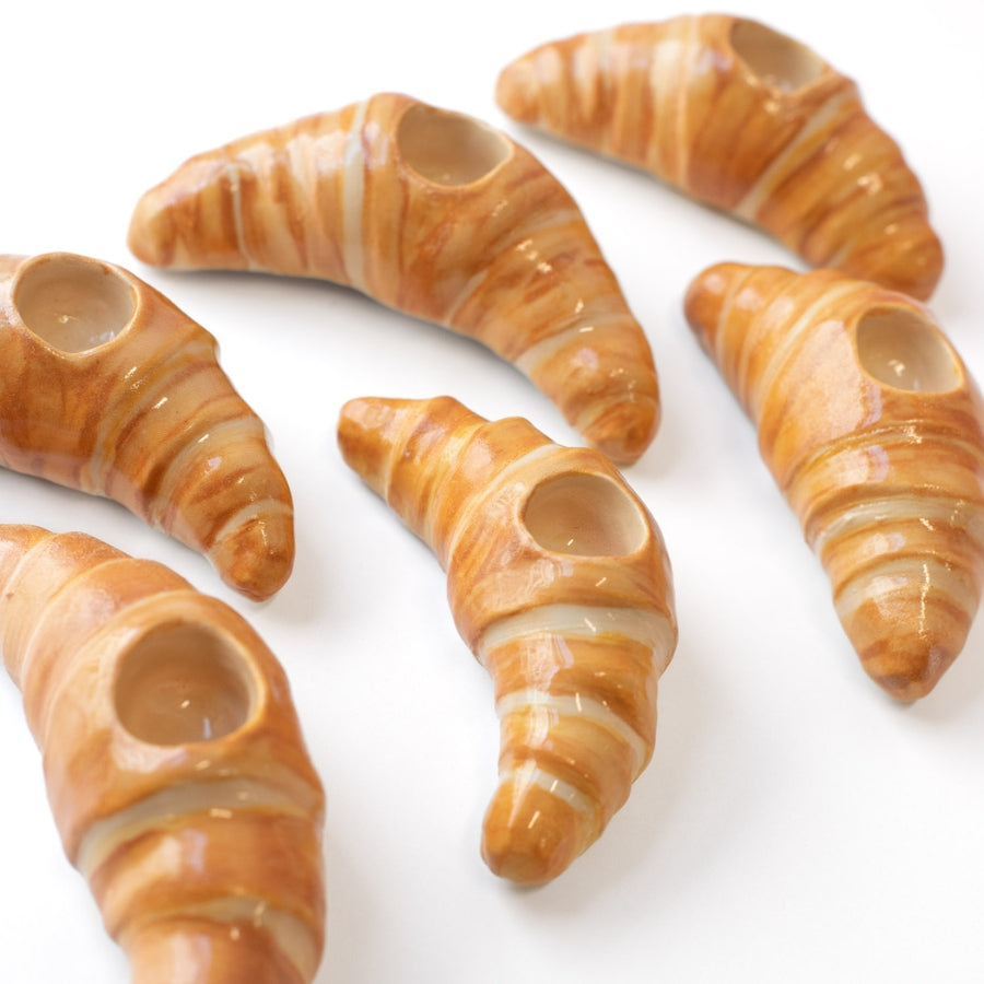 
            Bready or Not Ceramic Croissant Candle Holder
