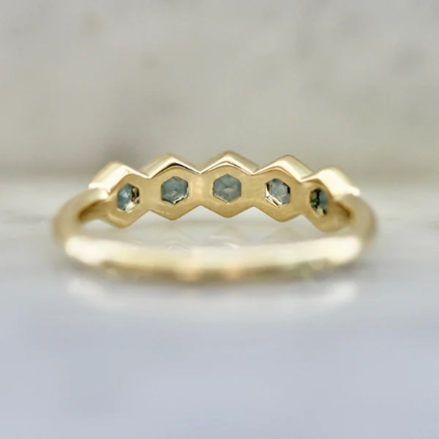 
            Firefly Teal Hexagon Cut Sapphire Ring