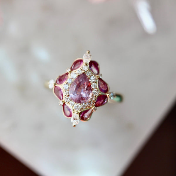 Girlie Pop Pink Pear Cut Montana Sapphire Ring