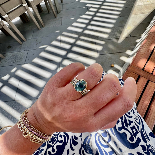 Winning Streak Green-Blue Oval Cut Sapphire Ring