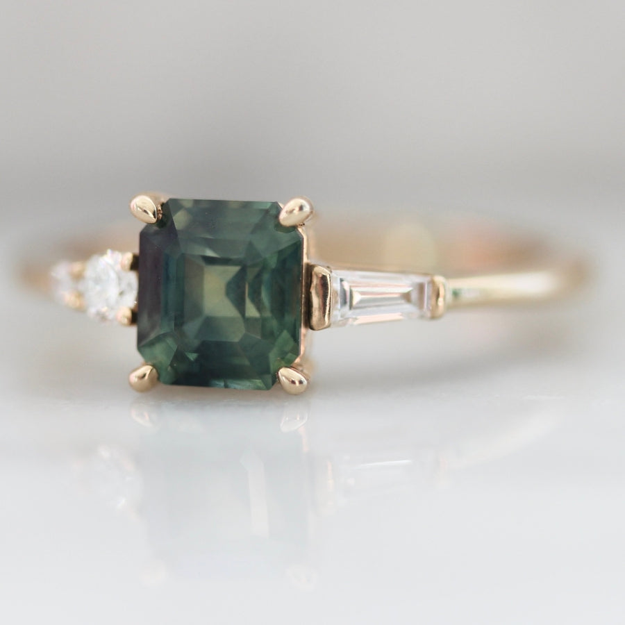 
            Inside Scoop Green Asscher Cut Opalescent Sapphire Ring