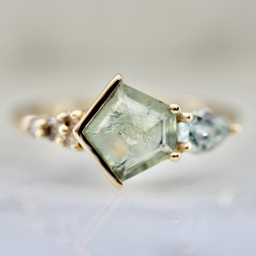 Lime Gelato Geo Rose Cut Montana Sapphire Ring