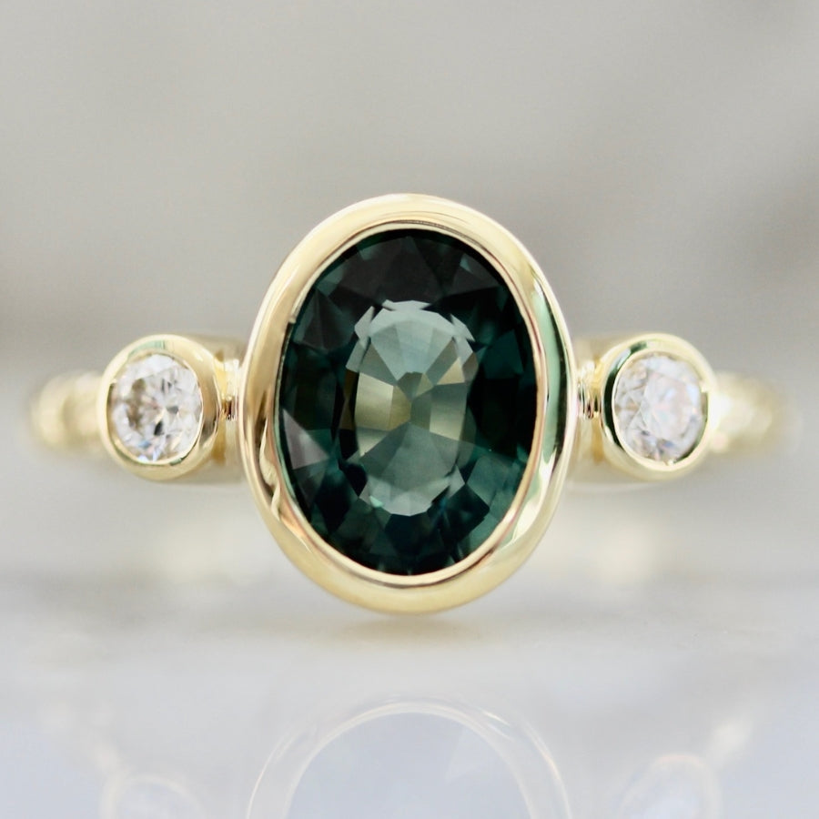 Lucky Charm Green Oval Cut Sapphire Ring