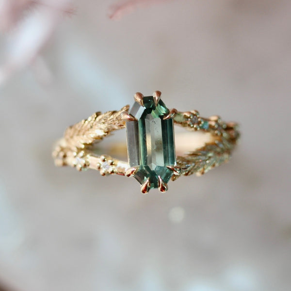 Meadowlark Light Green Emerald Cut Montana Sapphire Ring