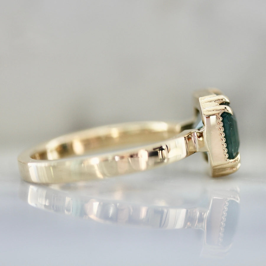 
            Midnight Snack Green-Blue Asscher Cut Sapphire Ring