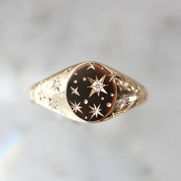 Orion Engraved Diamond Signet Ring