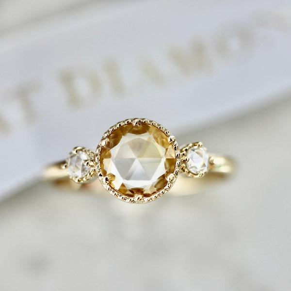 Pomelo Yellow Round Rose Cut Sapphire Ring