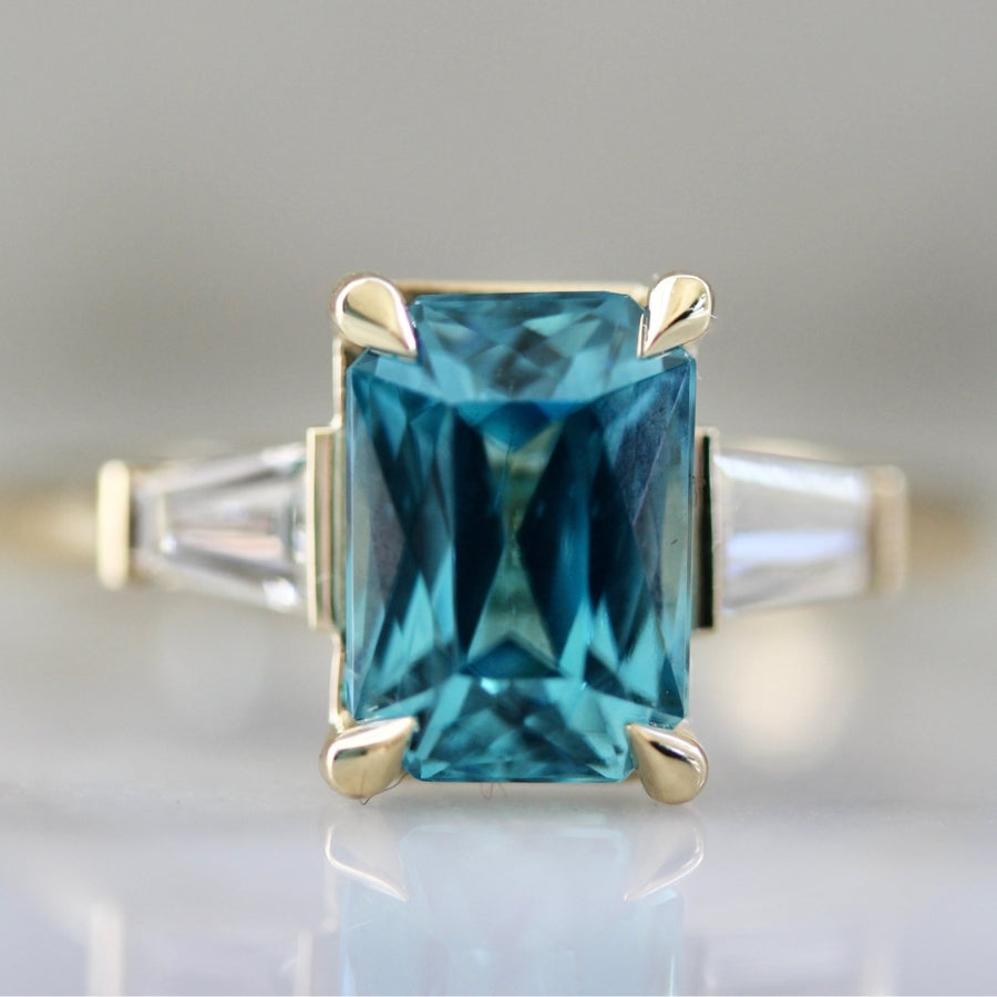 Regatta Teal Emerald Cut Zircon Ring