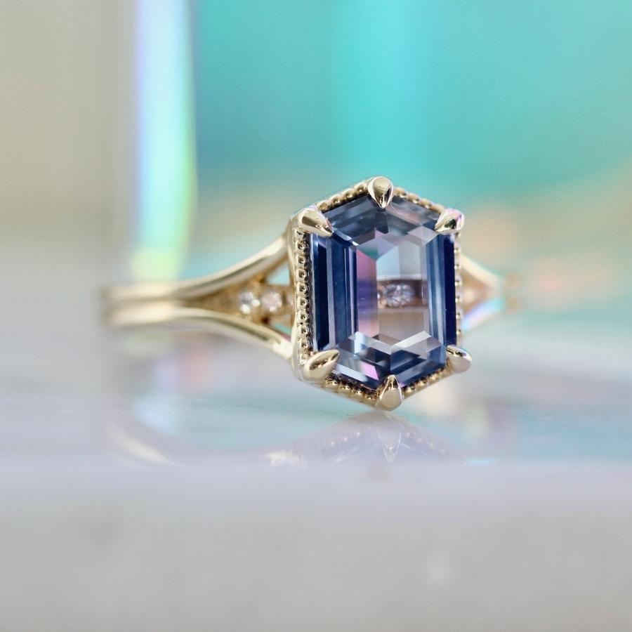 
            Zenon Purple Hexagon Cut Sapphire Ring