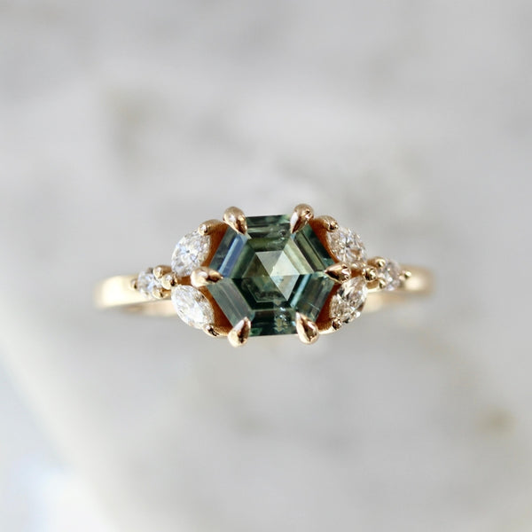 Adelaida Green Hexagon Cut Sapphire Ring