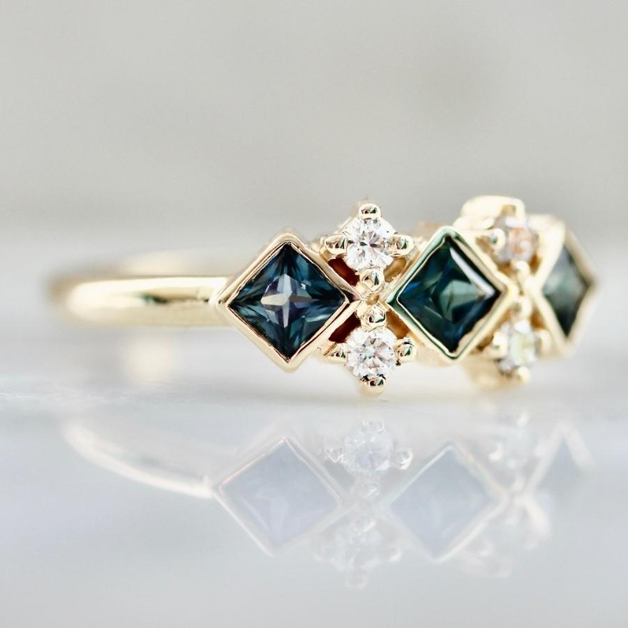 
            Double Dutch Blue-Green Princess Cut Sapphire &amp; Diamond Ring