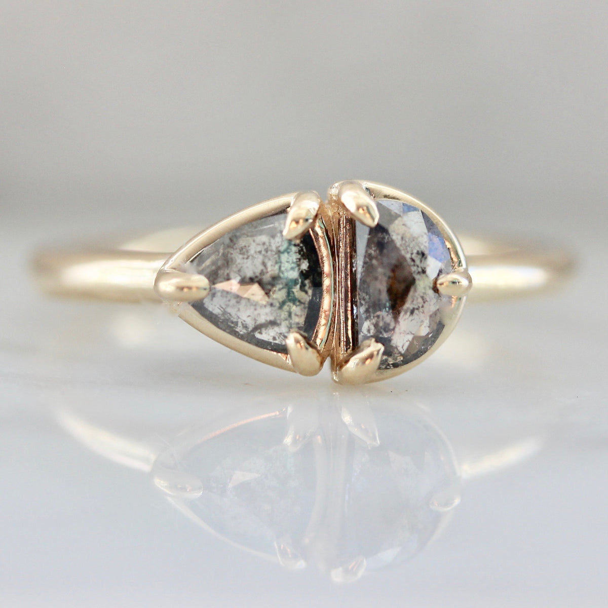 
            Nebula Salt &amp; Pepper Trillion &amp; Half Moon Rose Cut Diamond Ring