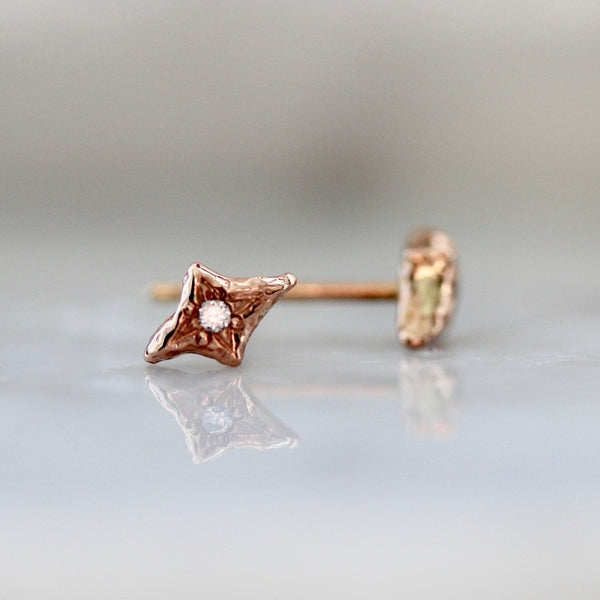 Hand Carved Rose Gold Diamond Earrings