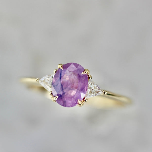 Lavender Haze Oval Cut Opalescent Sapphire Ring