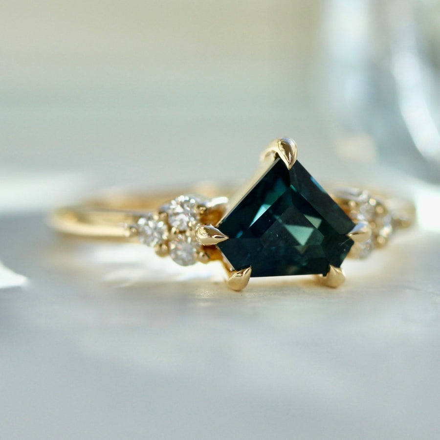
            Thalassa Dark Teal Shield Cut Sapphire Ring