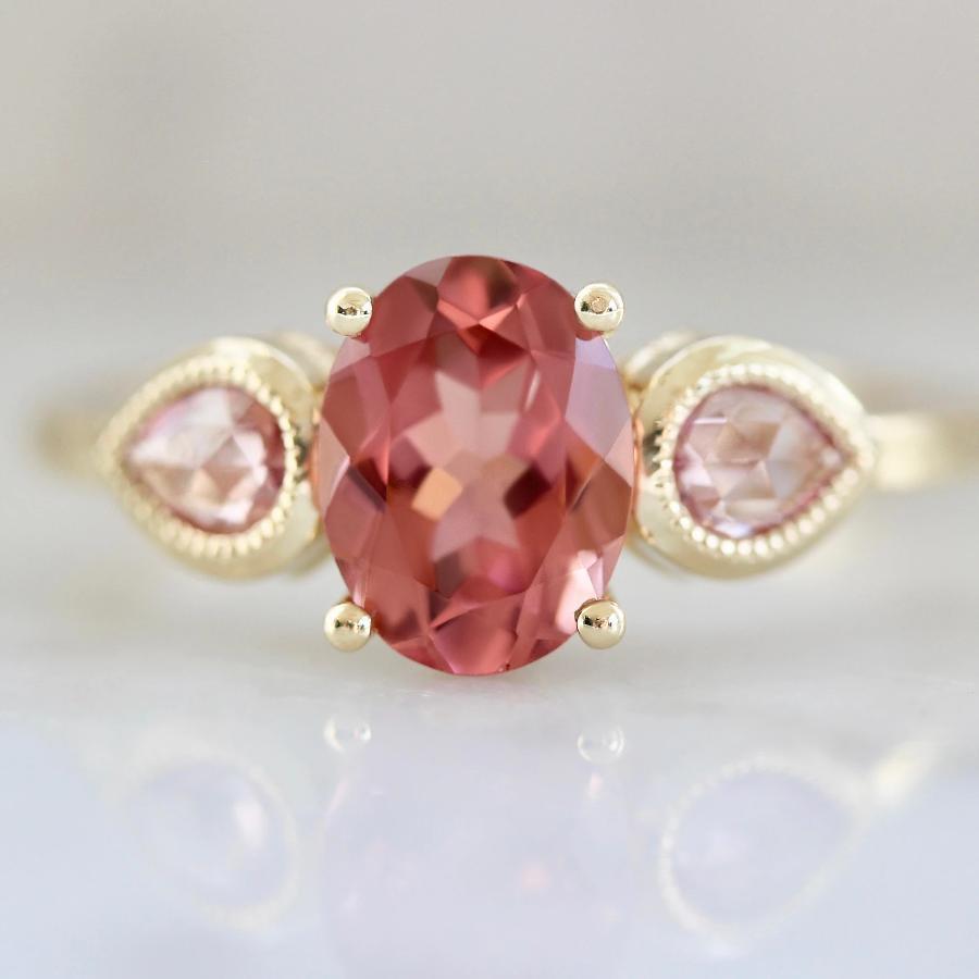 Mason Grace Ring Elodie Pink Tourmaline and Sapphire 3 Stone Ring