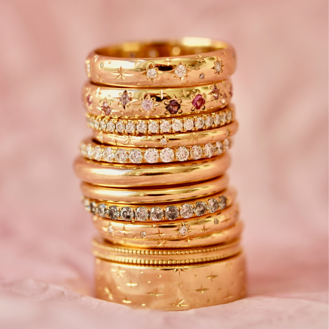 Gold wedding bands at Gem Breakfast