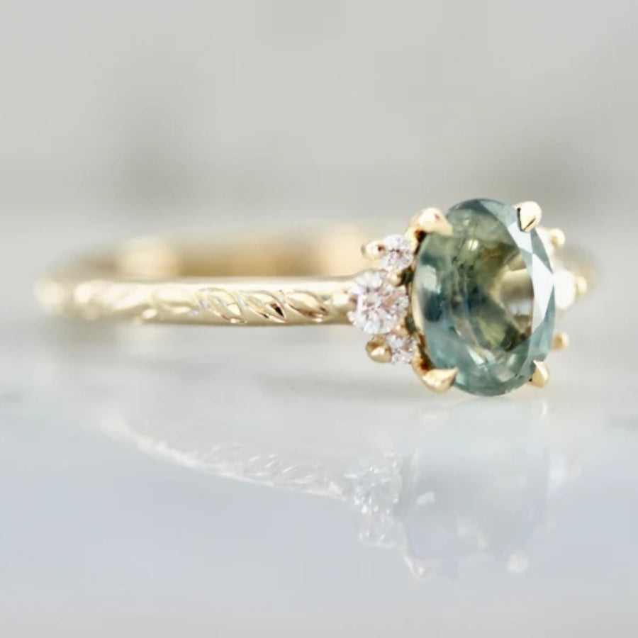 1.29 Carat Mirella Teal Oval Cut Sapphire Ring
