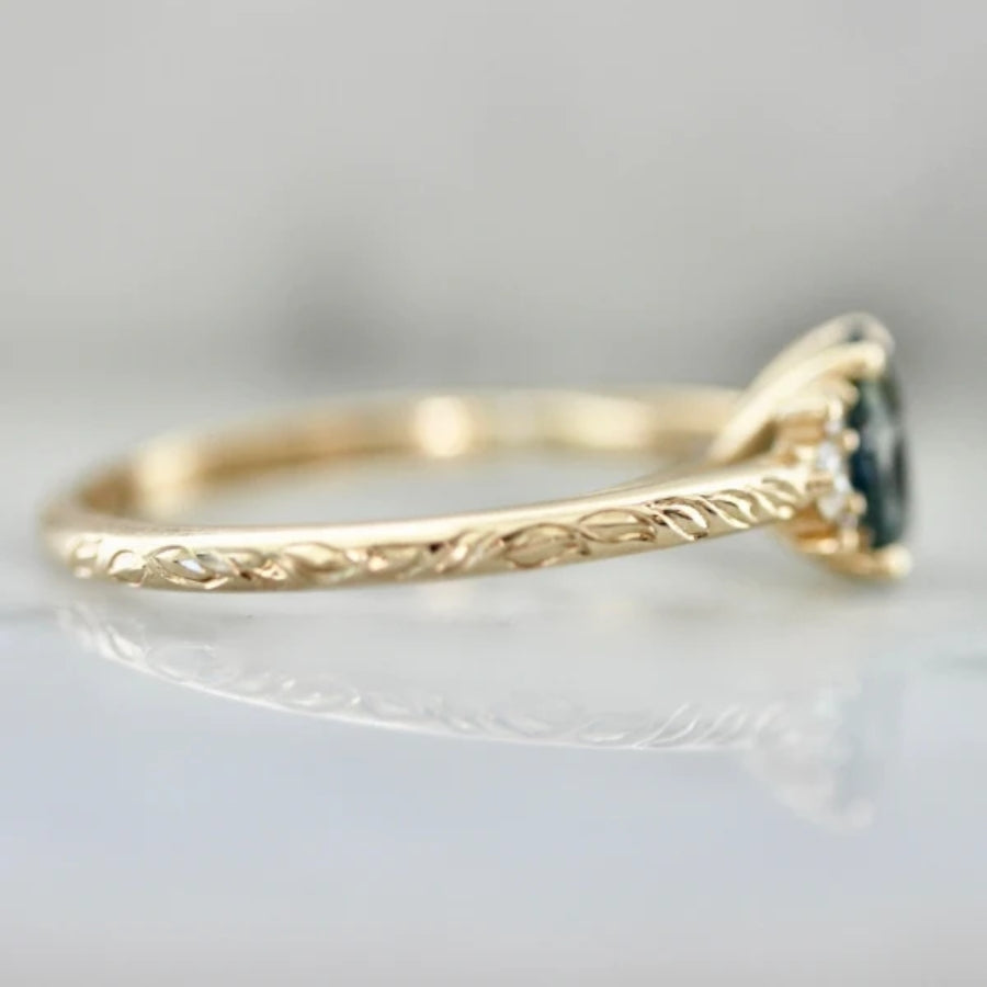 1.29 Carat Mirella Teal Oval Cut Sapphire Ring