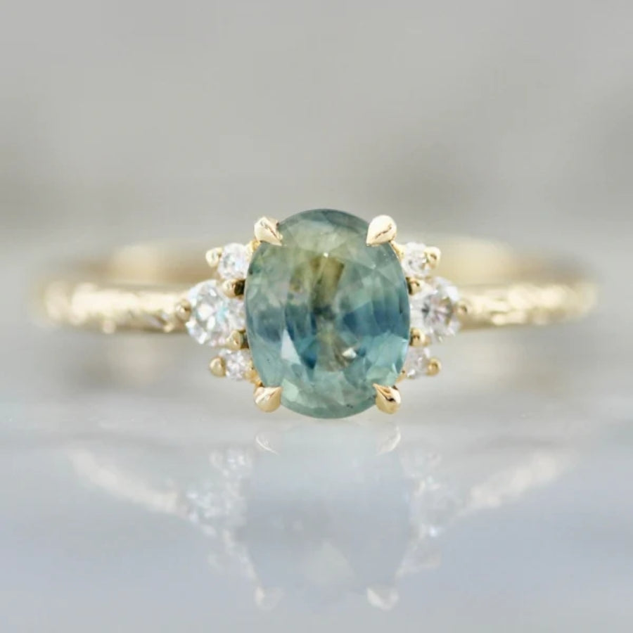 1.29 Carat Mirella Teal Oval Cut Sapphire Ring