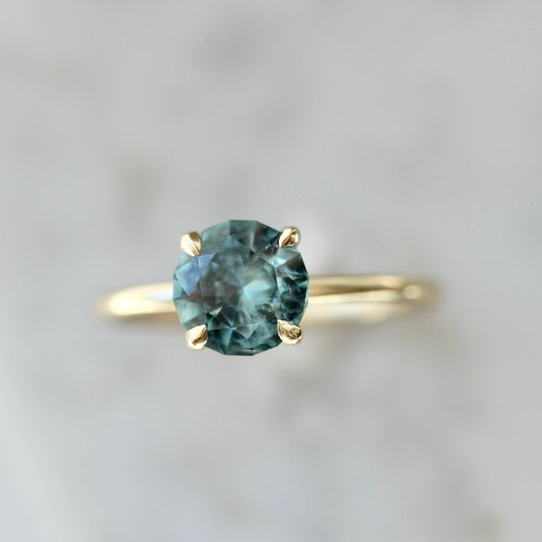 1.73 Carat Stella Teal Round Brilliant Cut Sapphire Ring