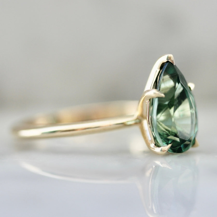 2.46 Carat Stella Green Pear Cut Tourmaline Ring