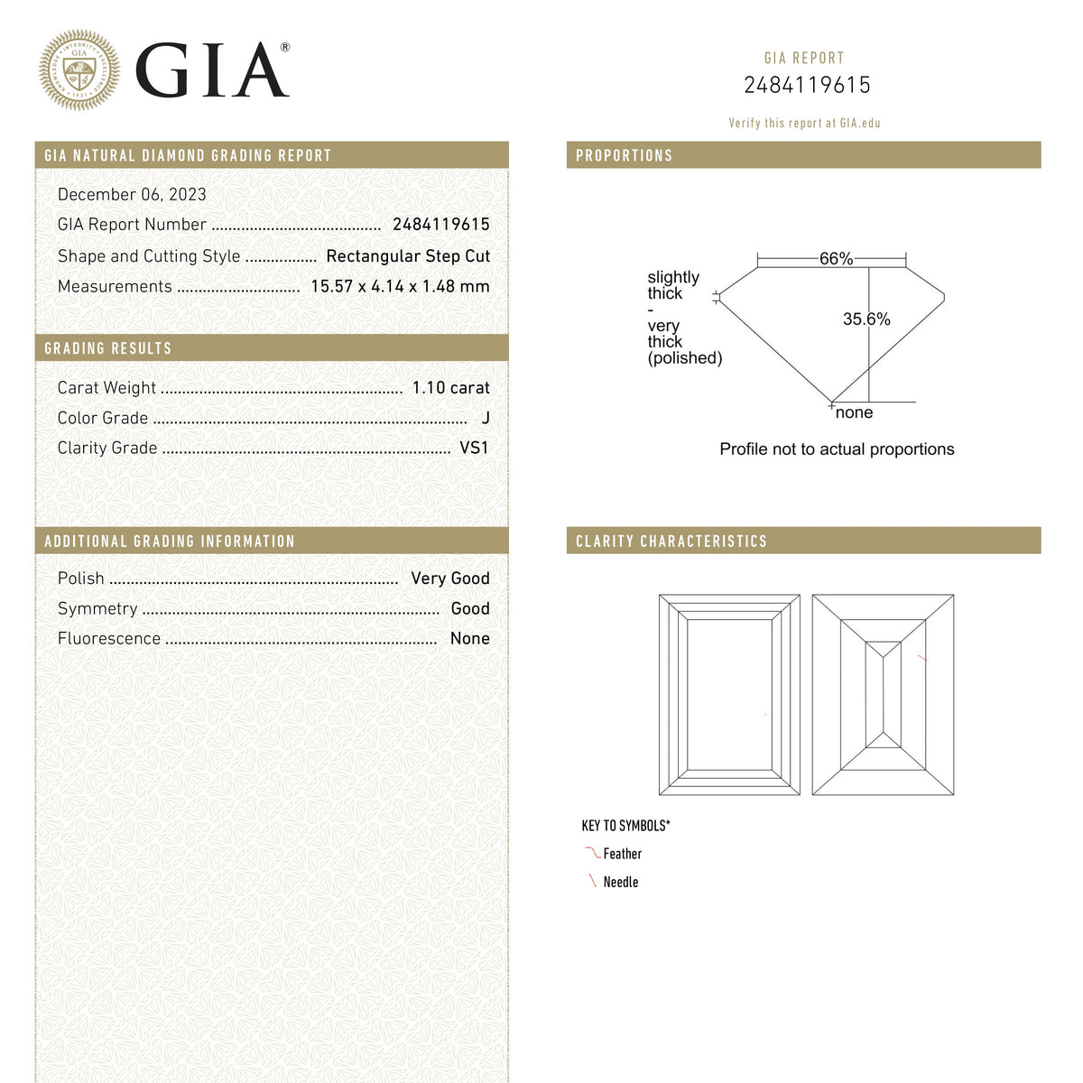 
            1.10ct 15.57x4.14x1.48mm GIA VS1 J Baguette Step Cut 24305-01