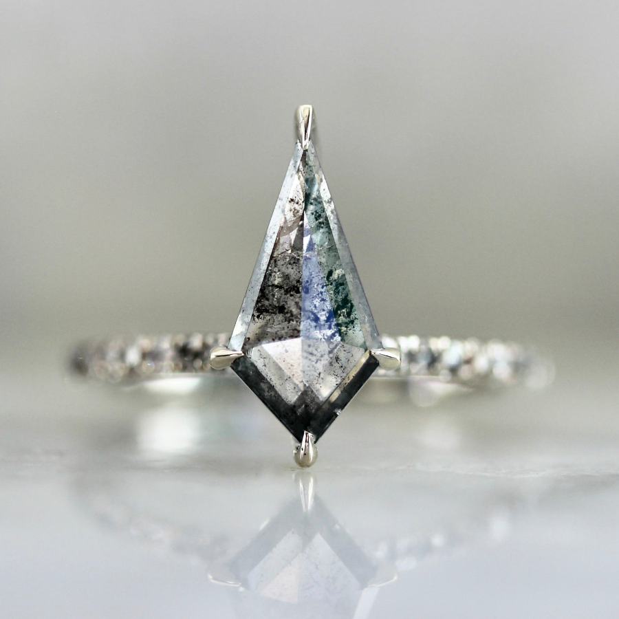 3031 - White Gold Kite Diamond Ring with Pave Shank