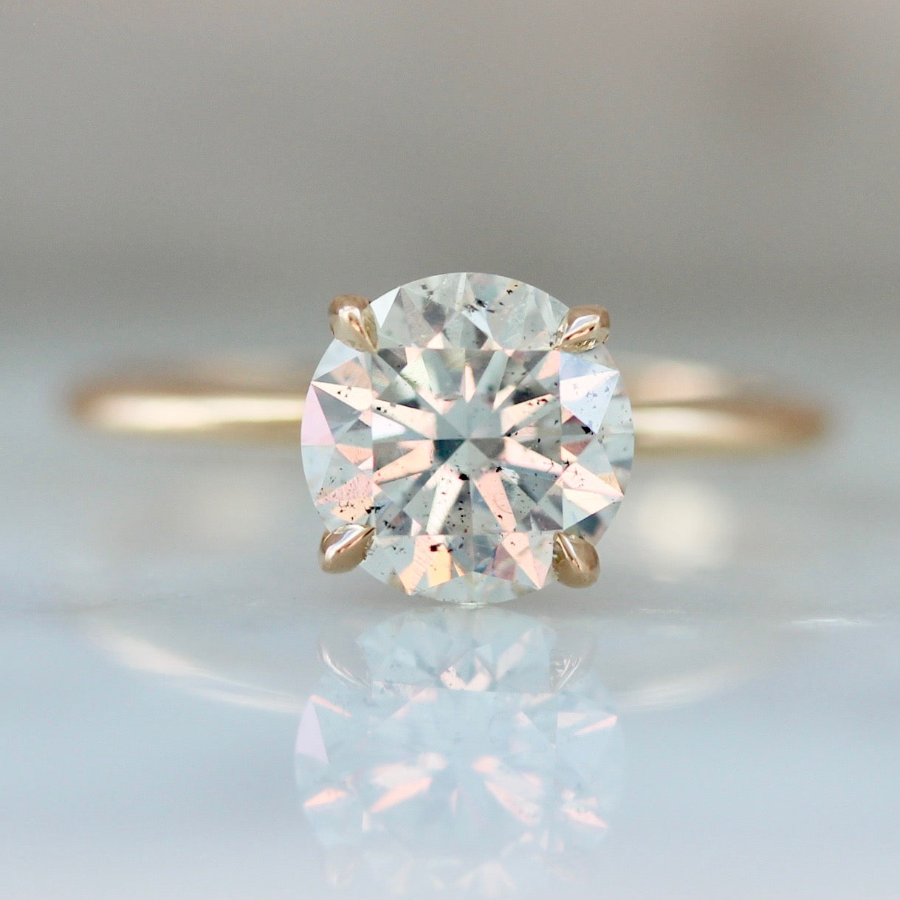 3424 Round Cut Salt & Pepper Diamond Ring in 18k Peach Gold