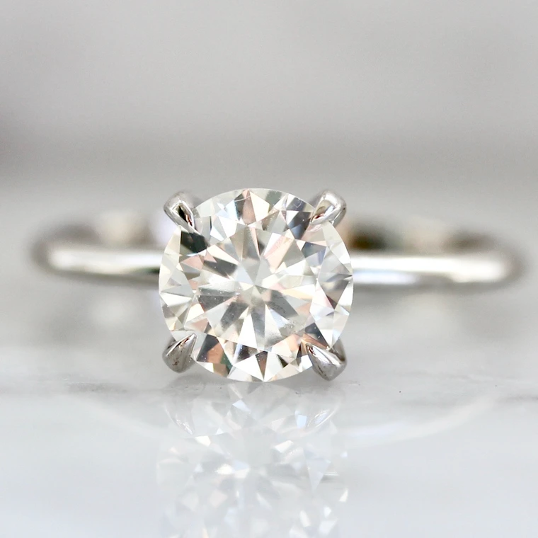 Round Brilliant Cut Diamond Ring 18k White Gold Gem Breakfast Custom Stella Solitaire Setting