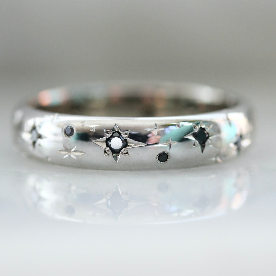 4453 - White Gold and Black Diamond Gem Breakfast Celeste Major Ring