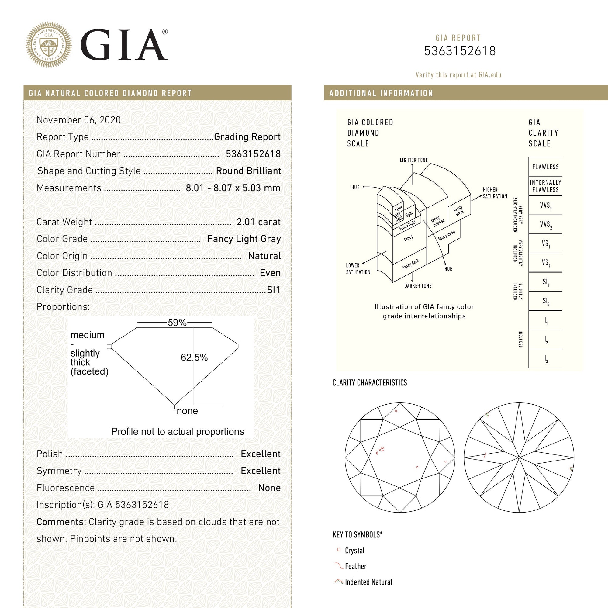 2.01ct 8.07x8.01x5.03mm GIA SI1 Fancy Grey Round Brilliant 18868-01 - Misfit Diamonds