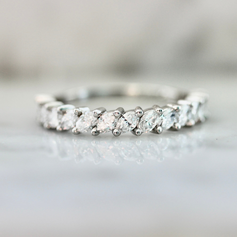Custom marquise diamond wedding band in white gold by Gem Breakfast