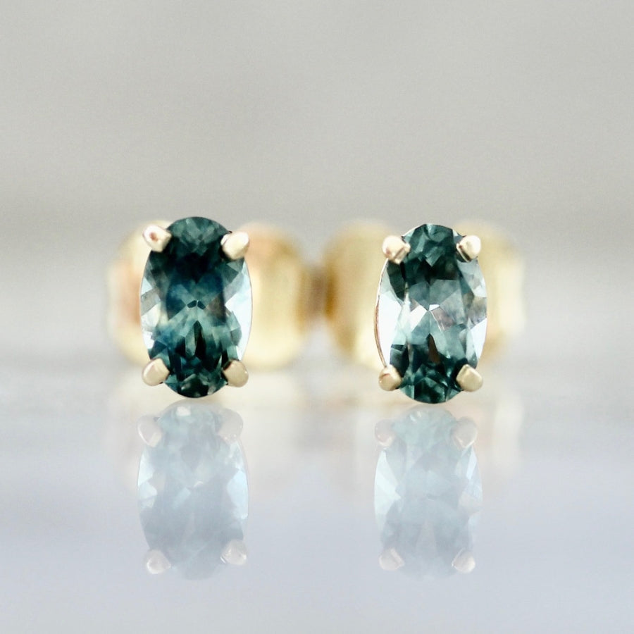 .62 Carats Total Teal Oval Cut Montana Sapphire Earrings
