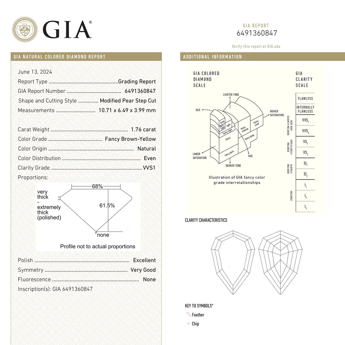 
            1.76ct 10.71x6.49x3.98mm GIA VVS2 Fancy Brown-Yellow Geo Pear Step Cut 25348-01 🇨🇦