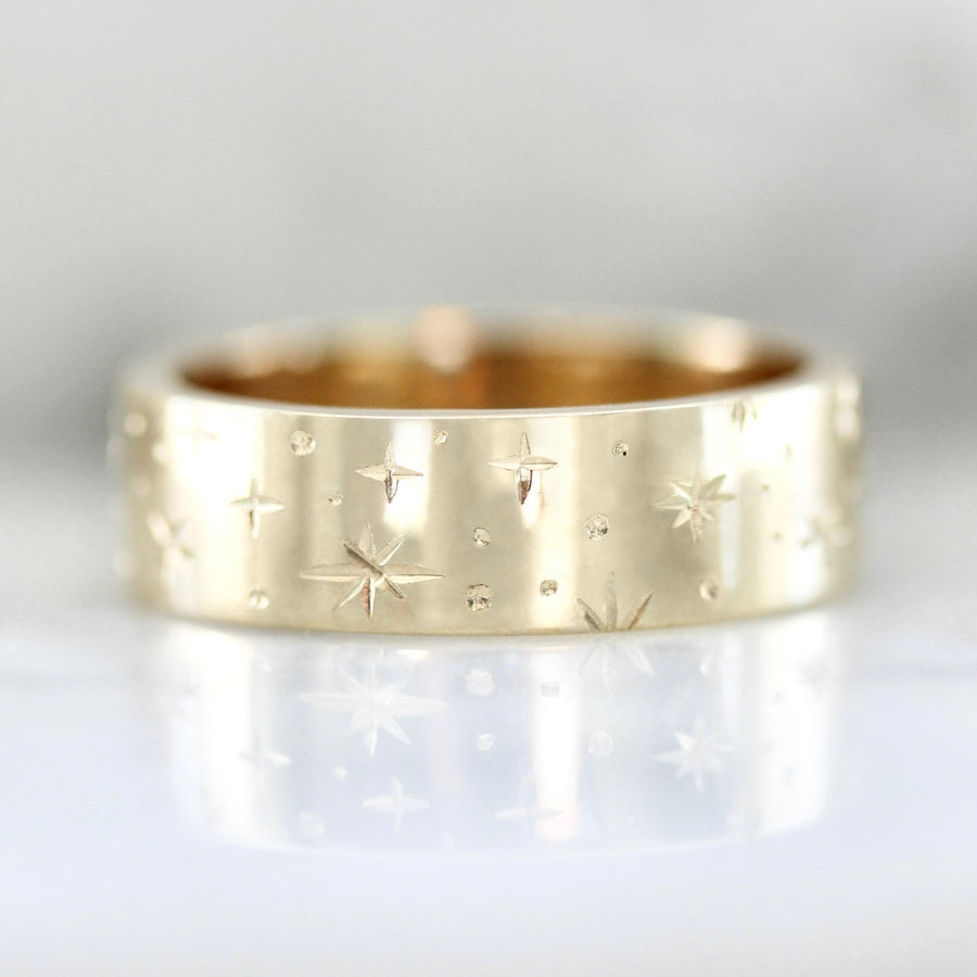 6mm Orion Star Engraved Gold Band
