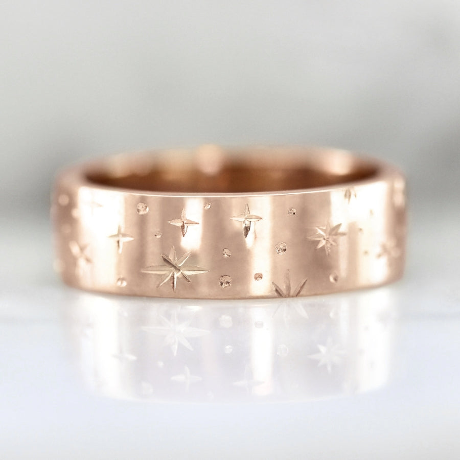 6mm Orion Star Engraved Gold Band