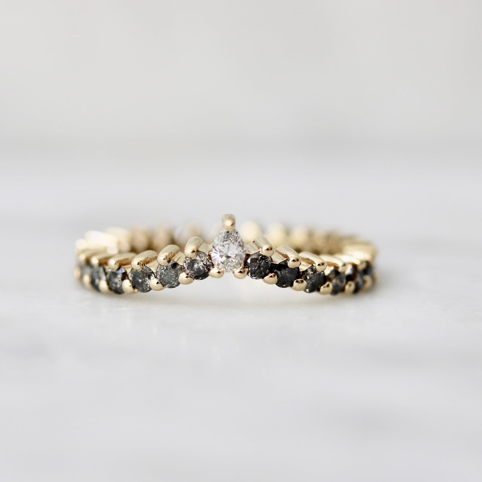 Curved Salt and Pepper Diamond Custom Wedding Band by Gem Breakfast