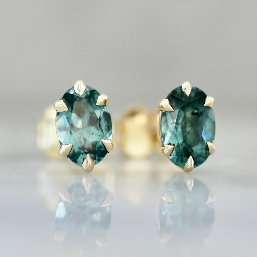 .90 Carats Total Teal Oval Cut Tourmaline Earrings