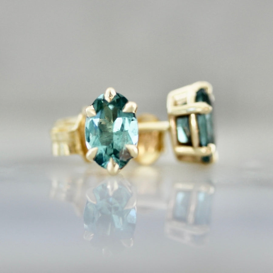 .90 Carats Total Teal Oval Cut Tourmaline Earrings