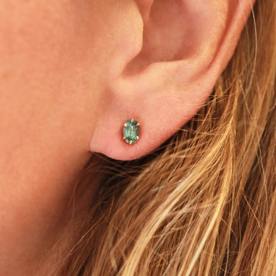 .90 Carats Total Teal Oval Cut Tourmaline Earrings