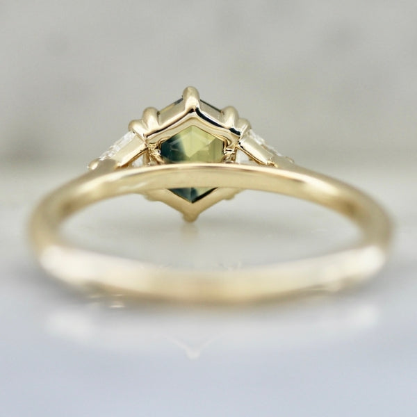 Afternoon Tea Green-Yellow Parti Hexagon Cut Sapphire Ring