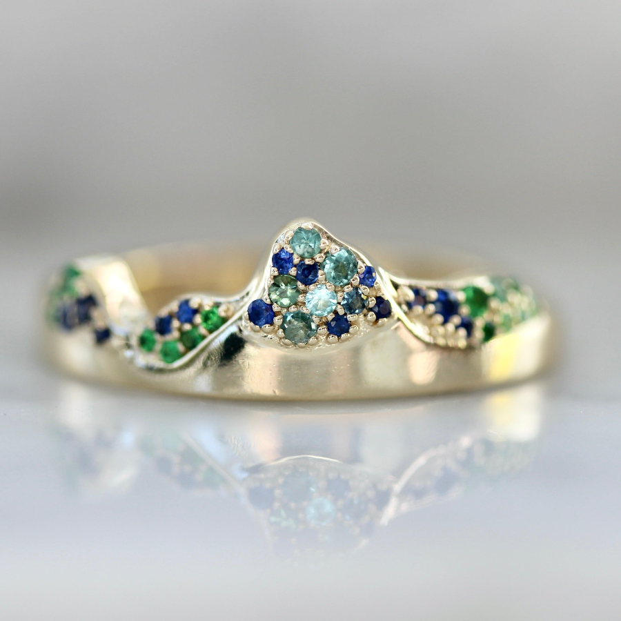 5752 - Asymmetrical Colored Gemstone Mountain Wedding Band 