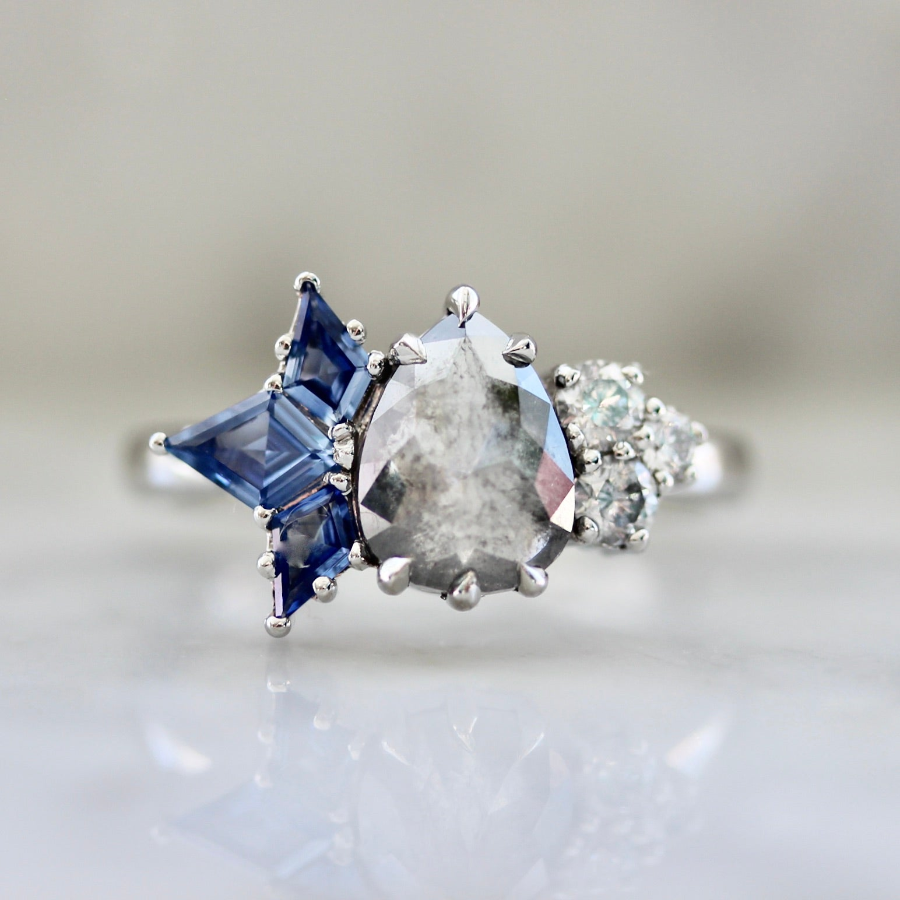 6113 Asymmetrical sapphire and Diamond Engagement Ring 