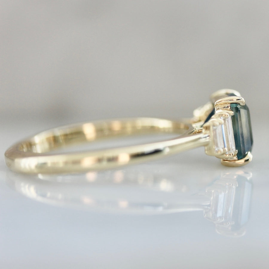 Bend & Snap Teal Radiant Cut Opalescent Sapphire Ring