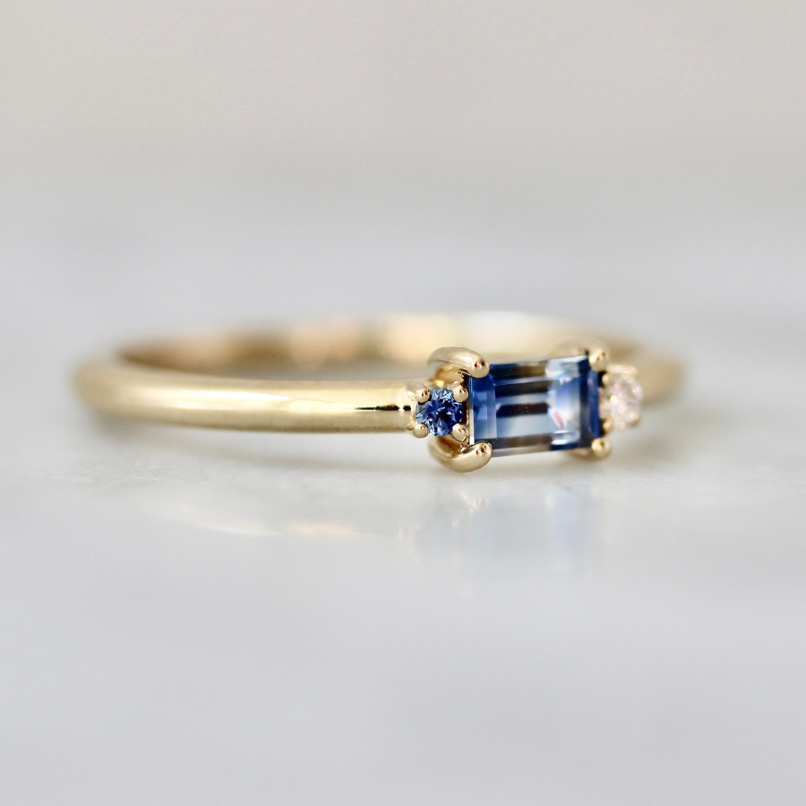 Bi-Color Blue Sapphire Baguette Ring