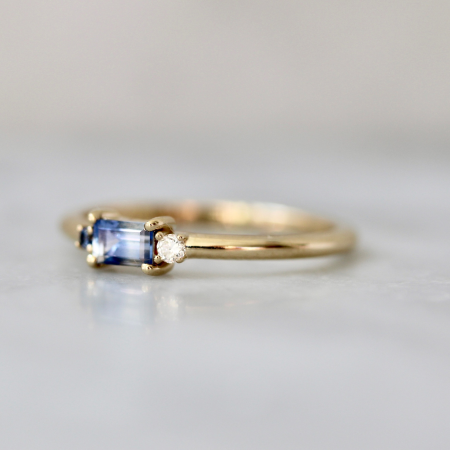 Bi-Color Blue Sapphire Baguette Ring