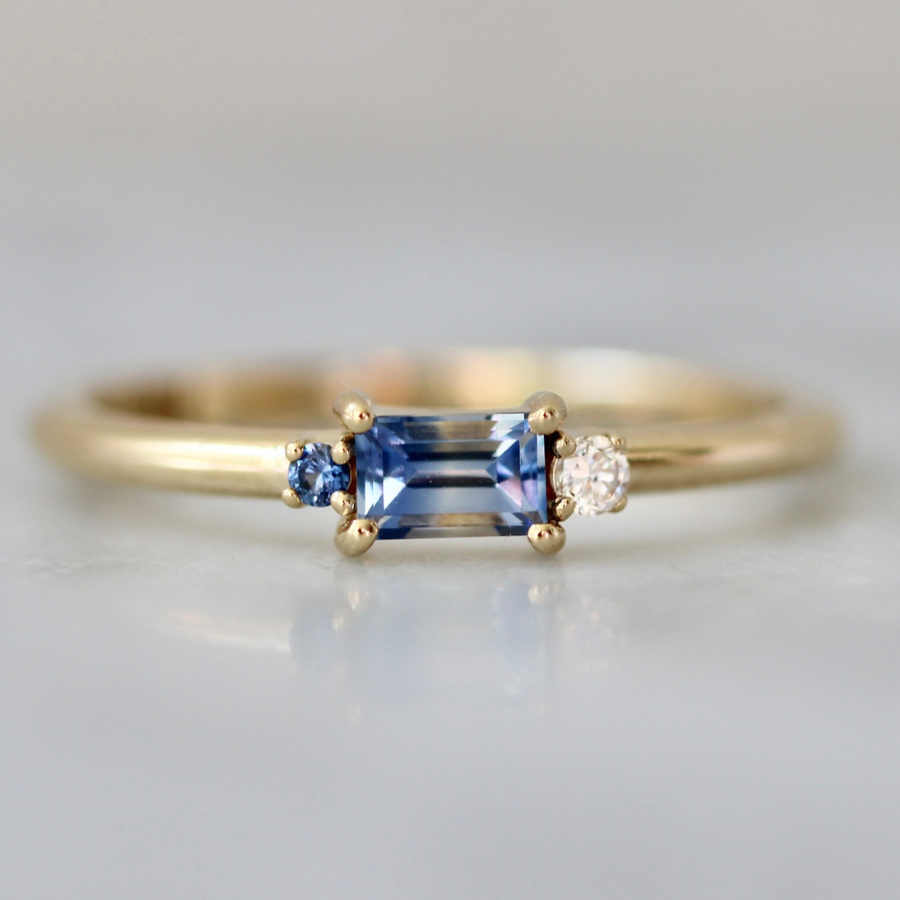 Bi-Color Blue Sapphire Baguette Ring