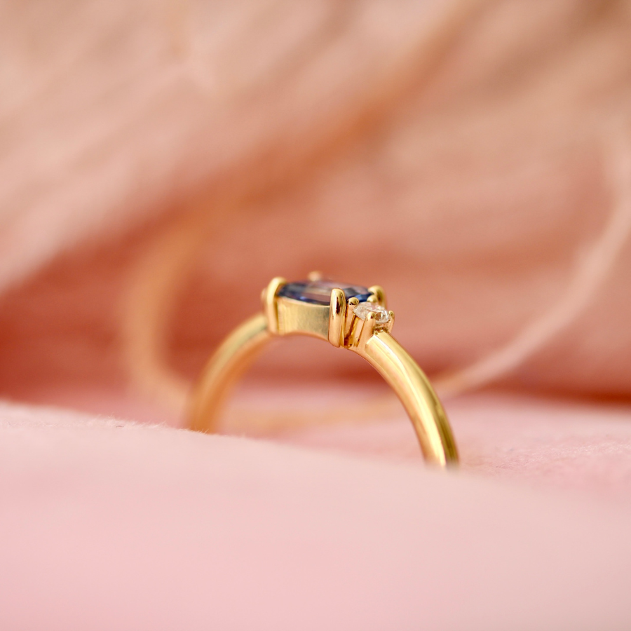 Bi-Color Blue Sapphire Baguette Ring