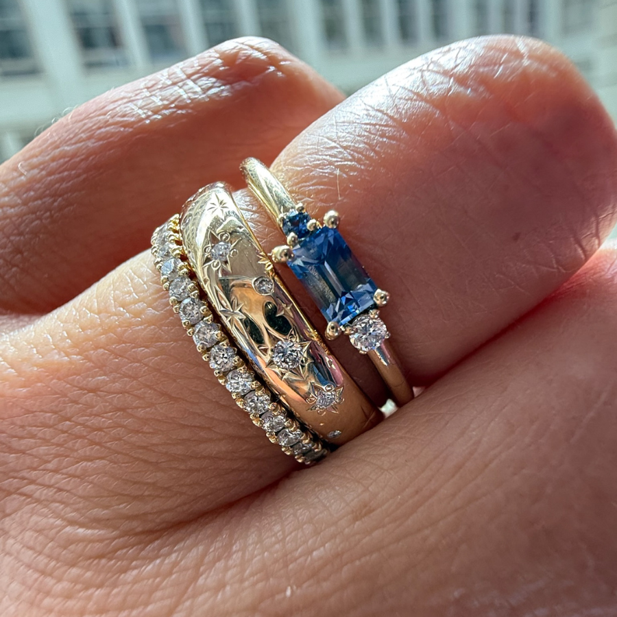 
            Bi-Color Blue Sapphire Baguette Ring